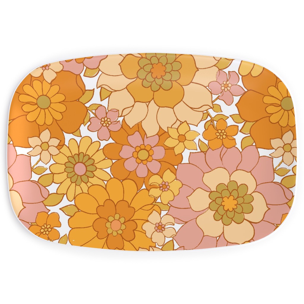 Avery Retro Floral Serving Platter, Orange