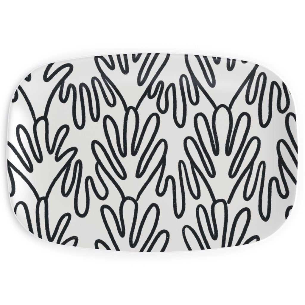 Wavy Lines - Black on White Serving Platter, White