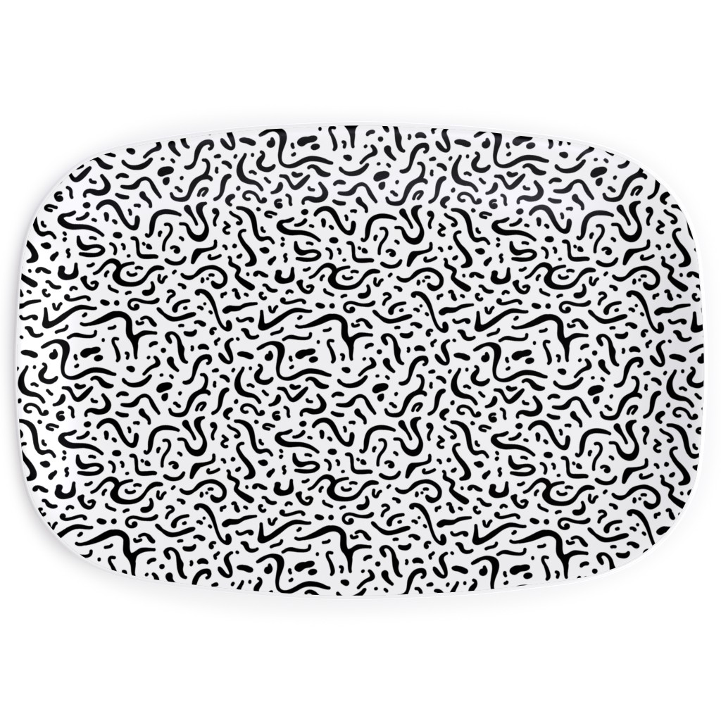 Squiggly - Black and White Serving Platter, Black, Black