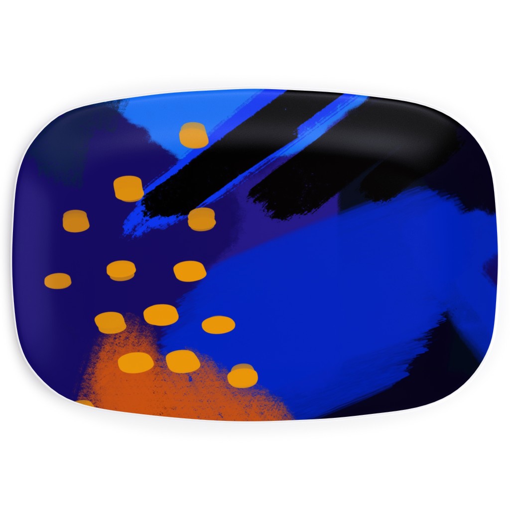 Painterly Navy Brush Stokes Serving Platter, Multicolor