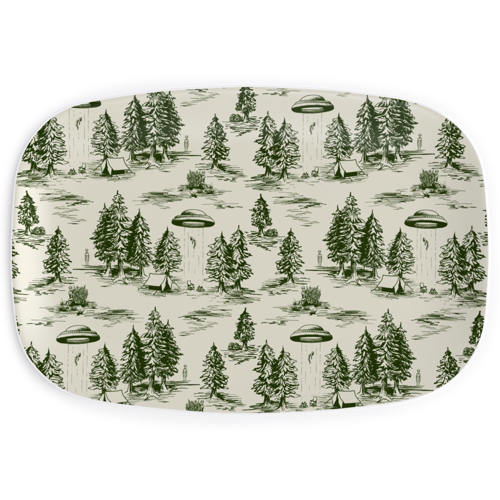Alien Abduction Toile De Jouy - Forest Green & Cream Serving Platter, Green