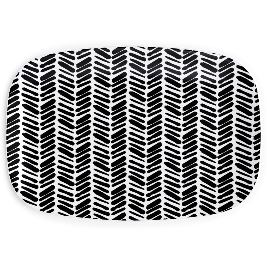 Brushstroke Chevrons Serving Platter, Black