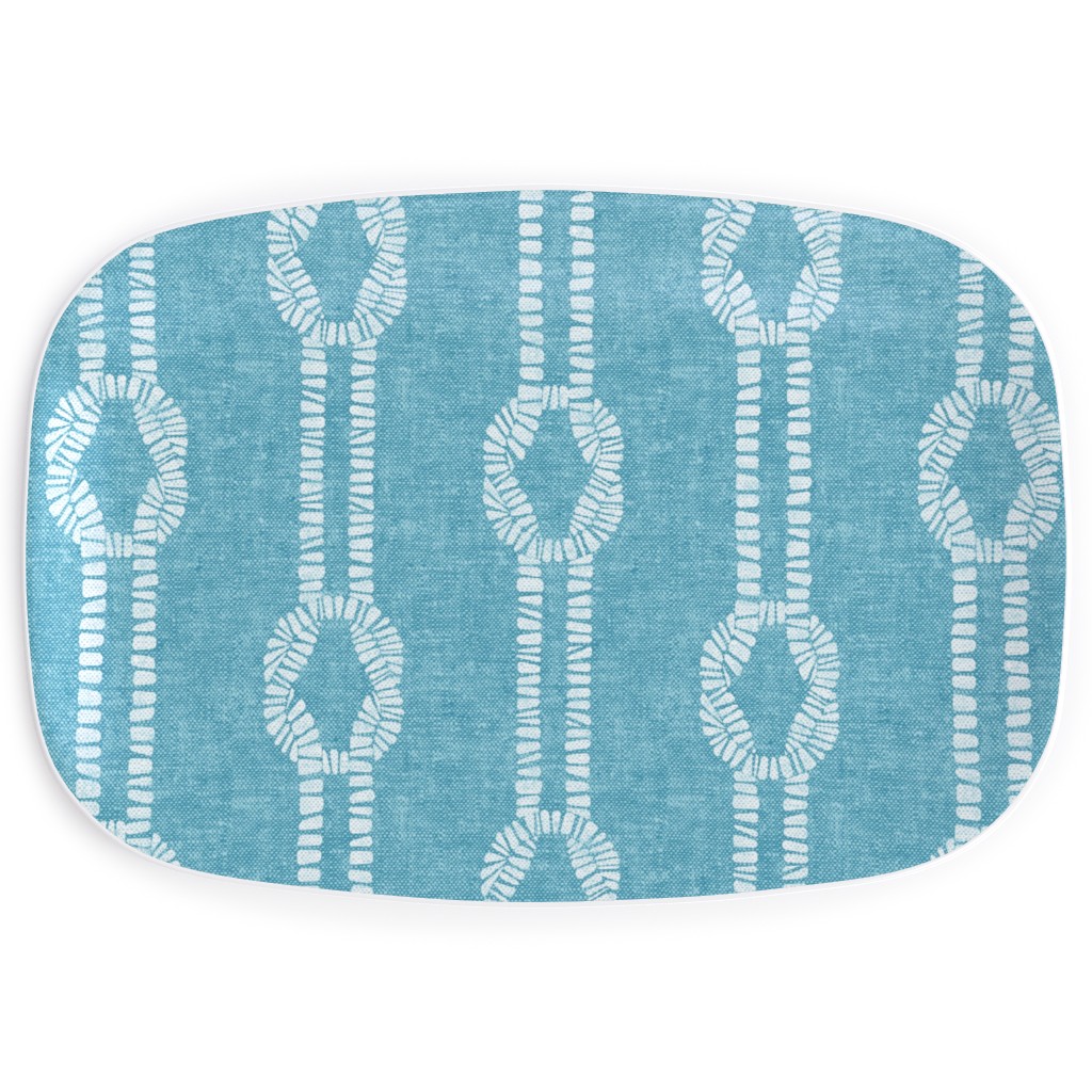 Nautical Coastal Square Rope Knots - Summer Blue Serving Platter, Blue