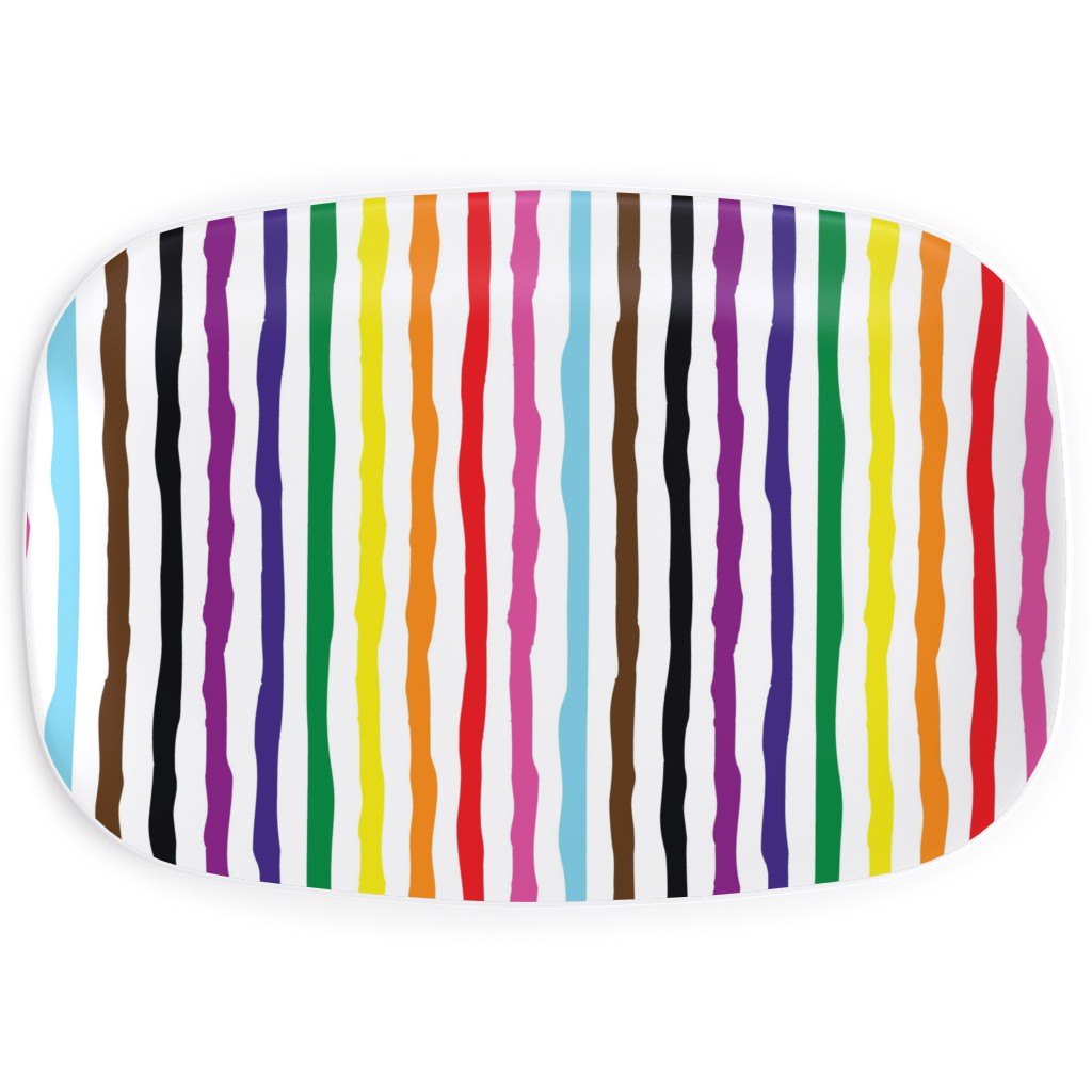 Wonky Stripes on White Serving Platter, Multicolor