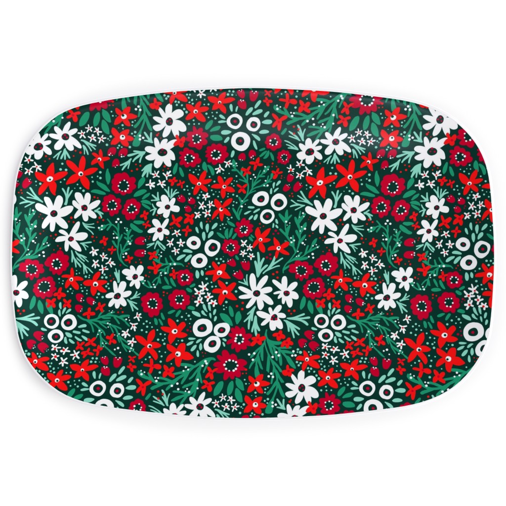Rustic Floral - Holiday Red and Green Serving Platter, Green