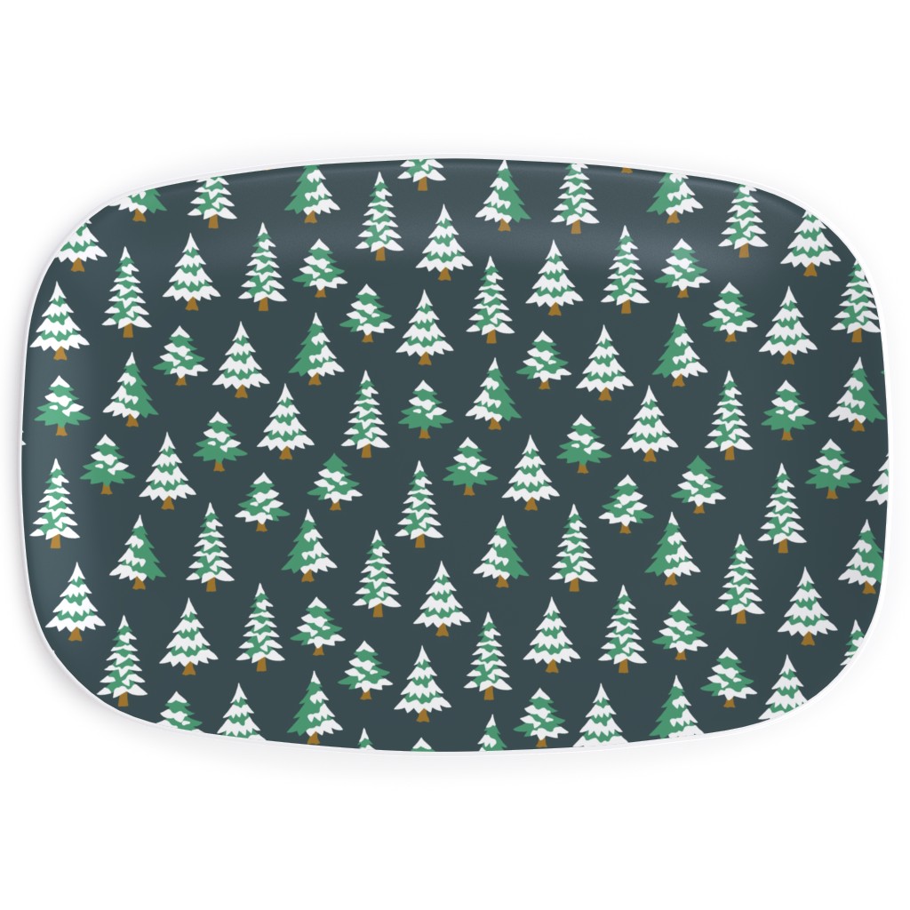 Winter Village Trees With Snow - Dark Serving Platter, Green, Classic Green