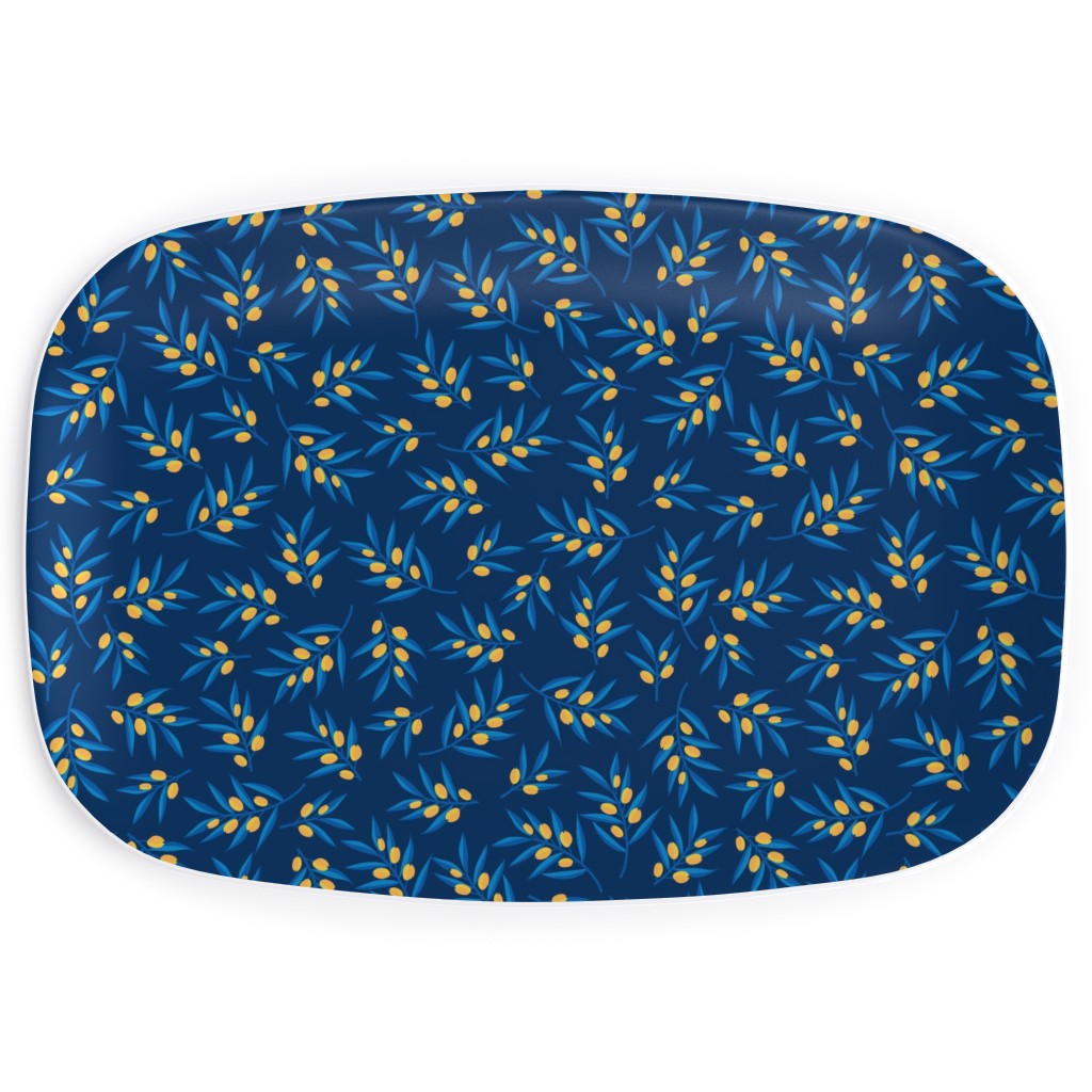 Olive Branches - Blue and Yellow Serving Platter, Blue