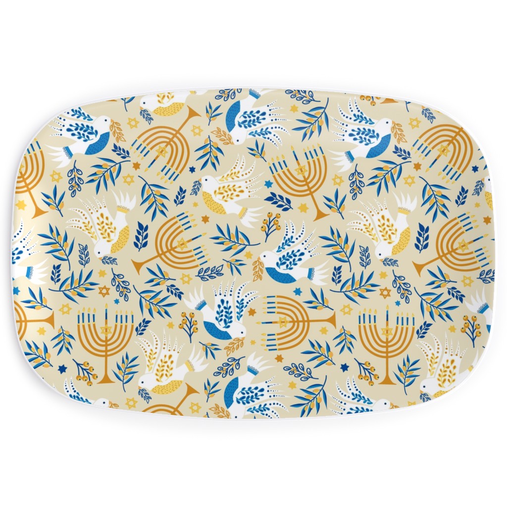 Hanukkah Birds Menorahs - Yellow Serving Platter, Yellow, Classic Yellow
