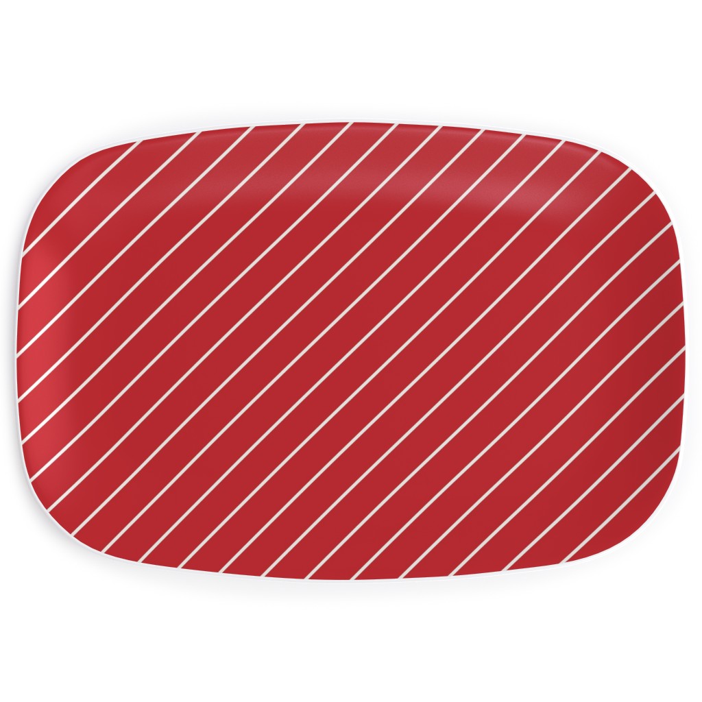 Diagonal Stripes on Christmas Red Serving Platter, Red