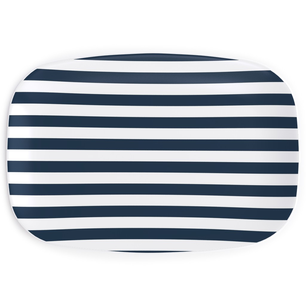 Simple Horizontal Stripe Serving Platter, Blue, Navy