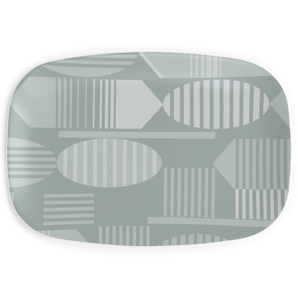 Ovals and Arrows - Neutral Sage Serving Platter, Green, Classic Green
