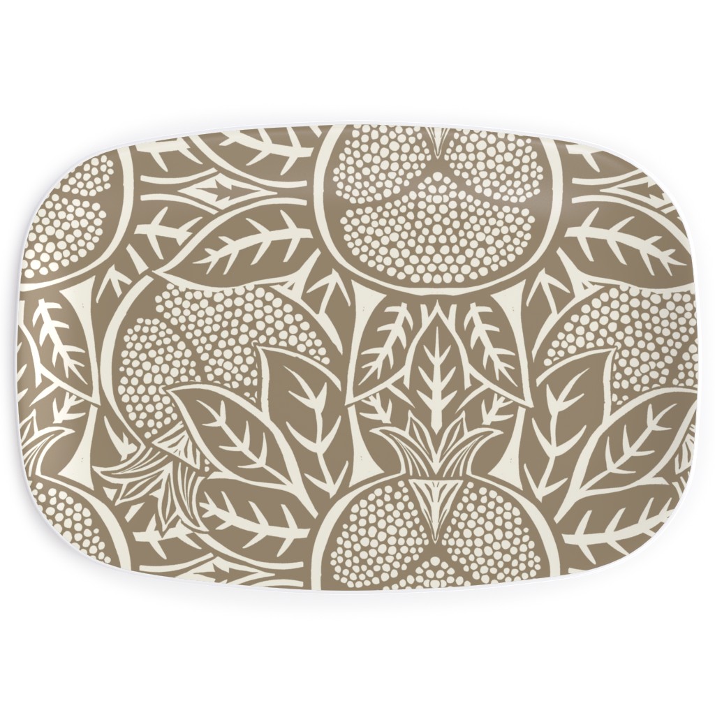 Pomegranate Block Print - Neutral Serving Platter, Brown, Brown