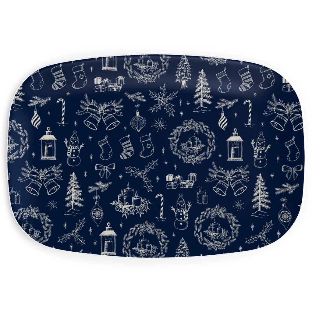 Christmas Toile - Starry Night Serving Platter, Blue