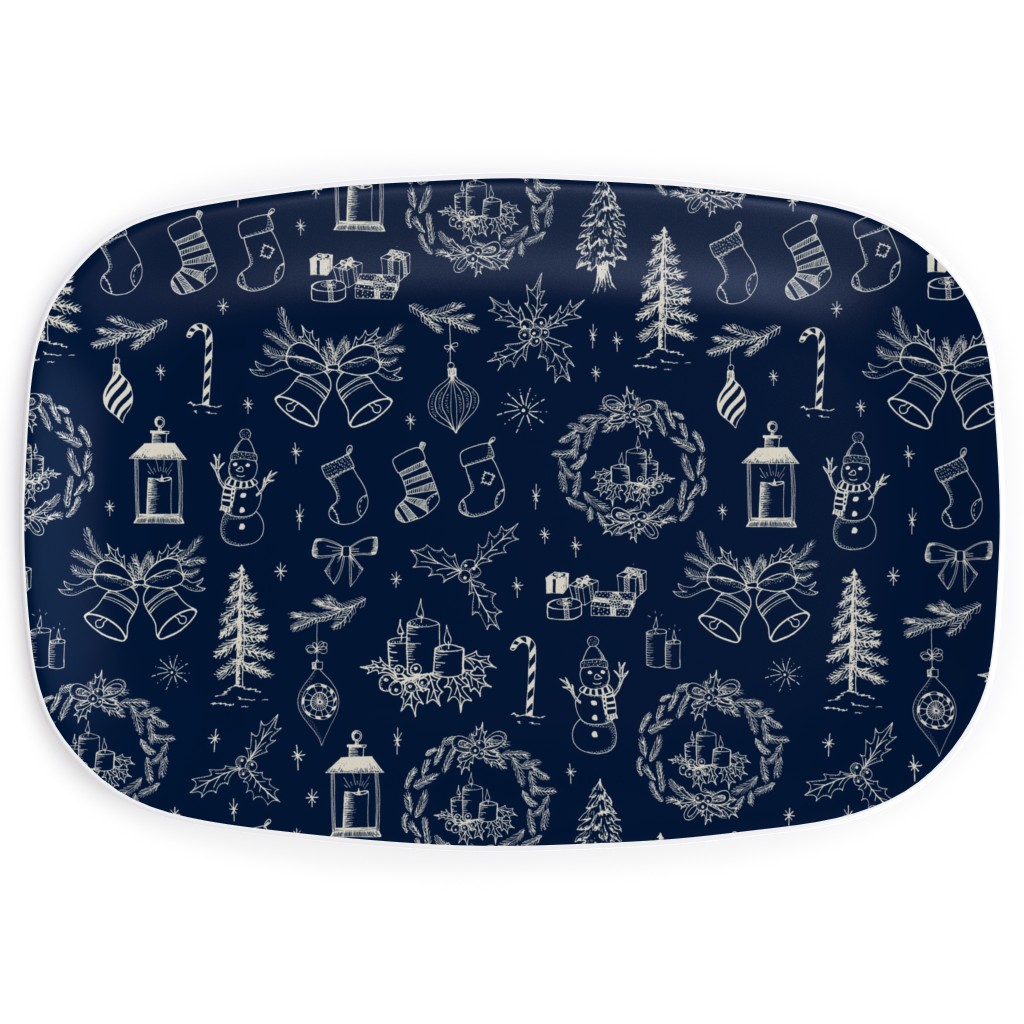 Christmas Toile - Starry Night Serving Platter, Blue, True Blue