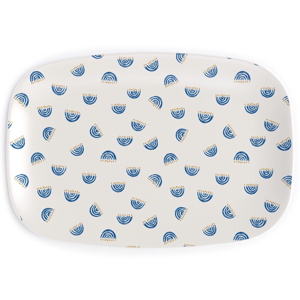 Nine Branch Menorah Tossed in Bright Blue Serving Platter, Beige