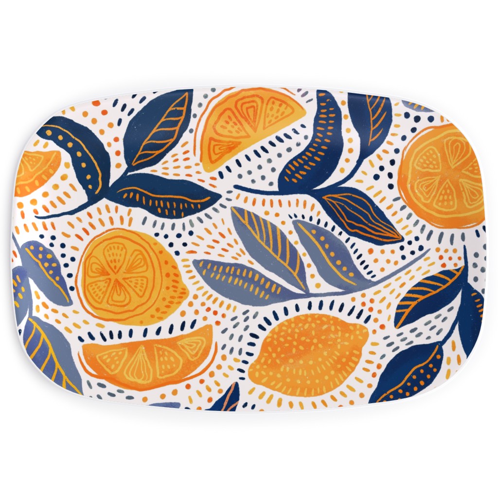 Give Me Those Lemons - Blue and Yellow Serving Platter, Yellow