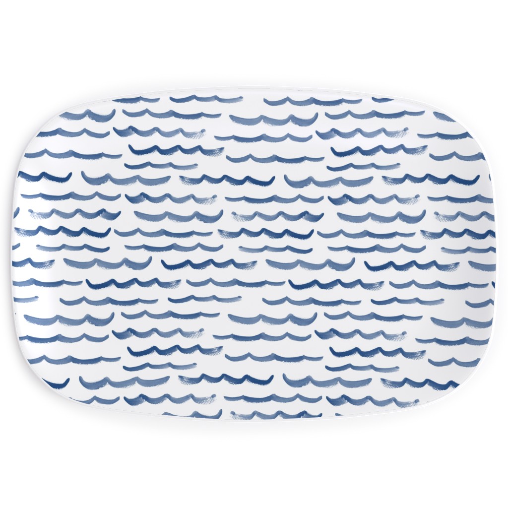 Ocean Waves Serving Platter, White, Blue Lagoon