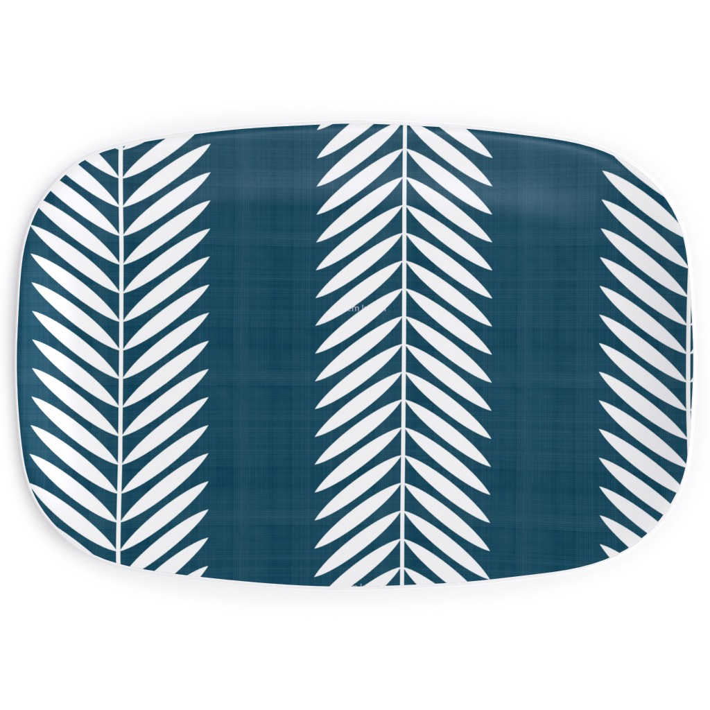 Laurel Leaf Stripe Serving Platter, Blue