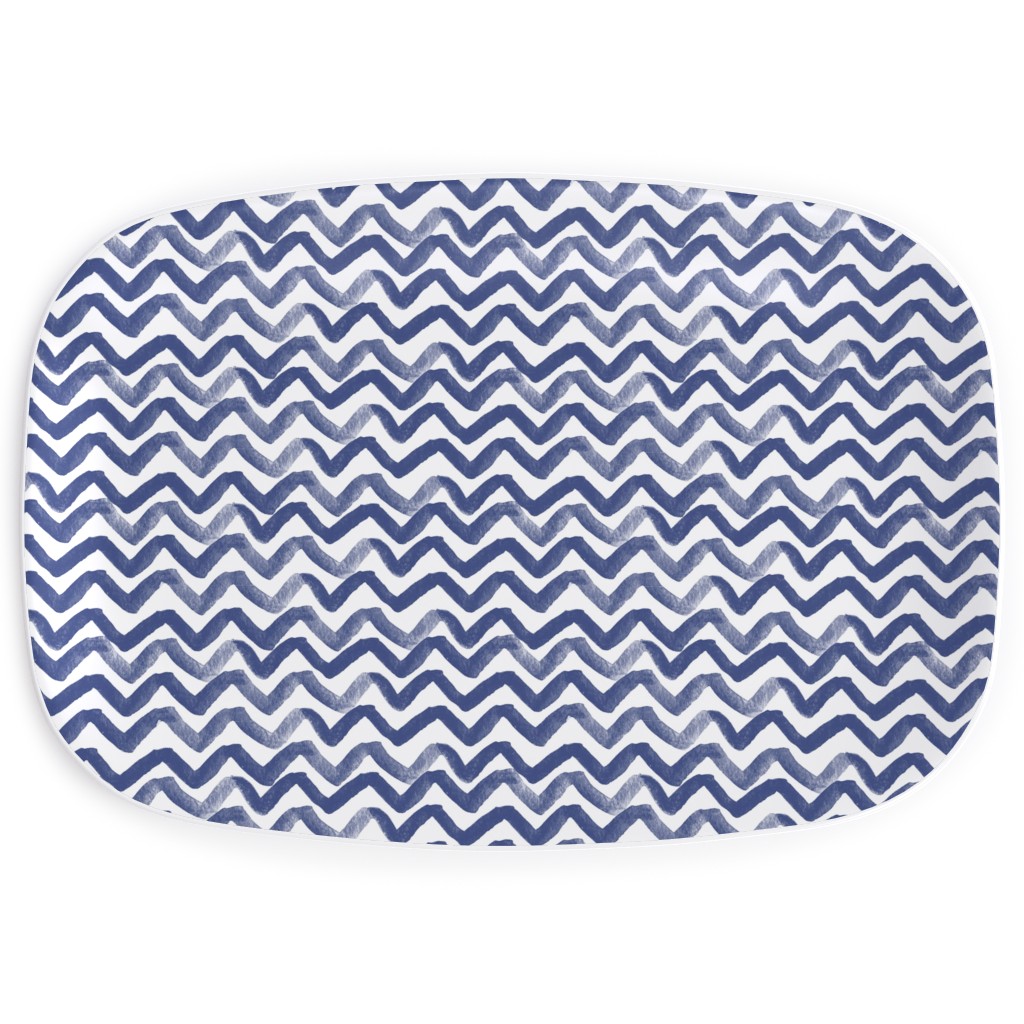 Zig Zag Waves - Navy Serving Platter, Blue
