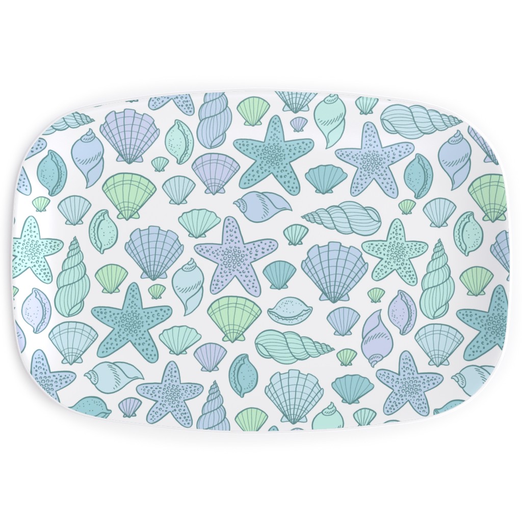 Seashells - Blue and Green Serving Platter, Blue, True Blue