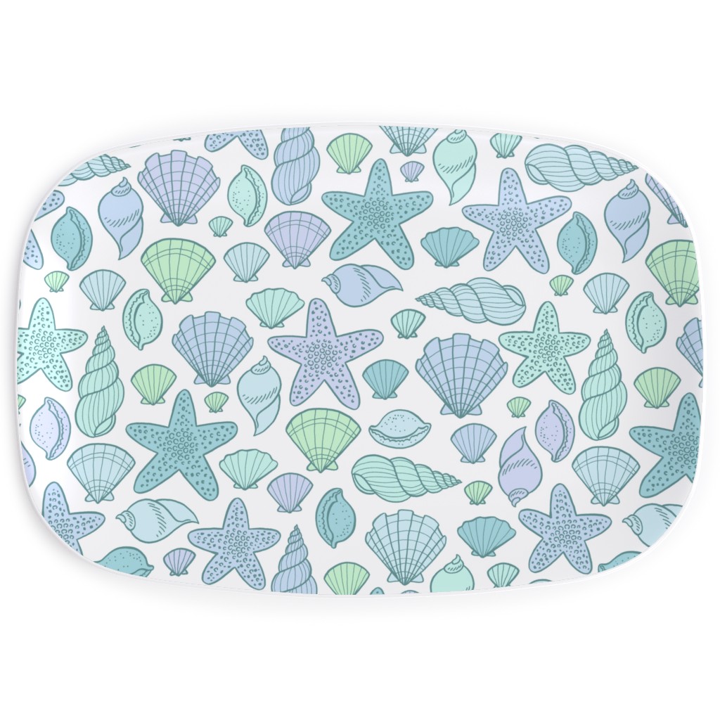 Seashells - Blue and Green Serving Platter, Blue