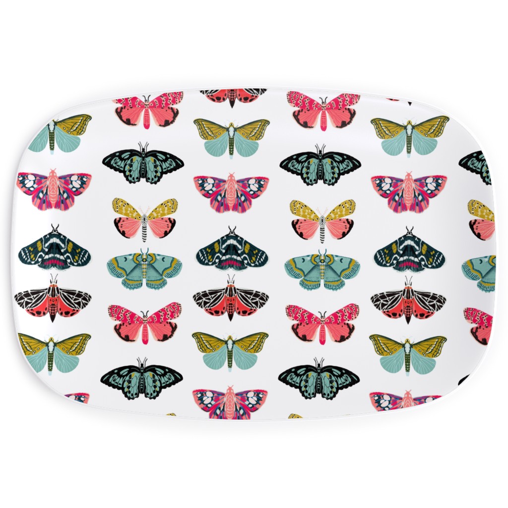 Moths and Butterflies Spring Garden - Light Serving Platter, Multicolor