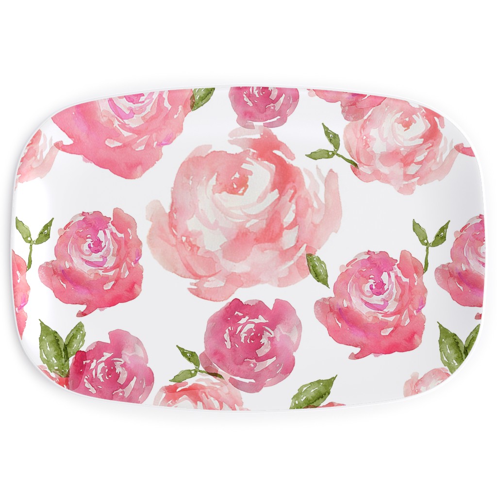 Watercolor Floral Serving Platter, Pink