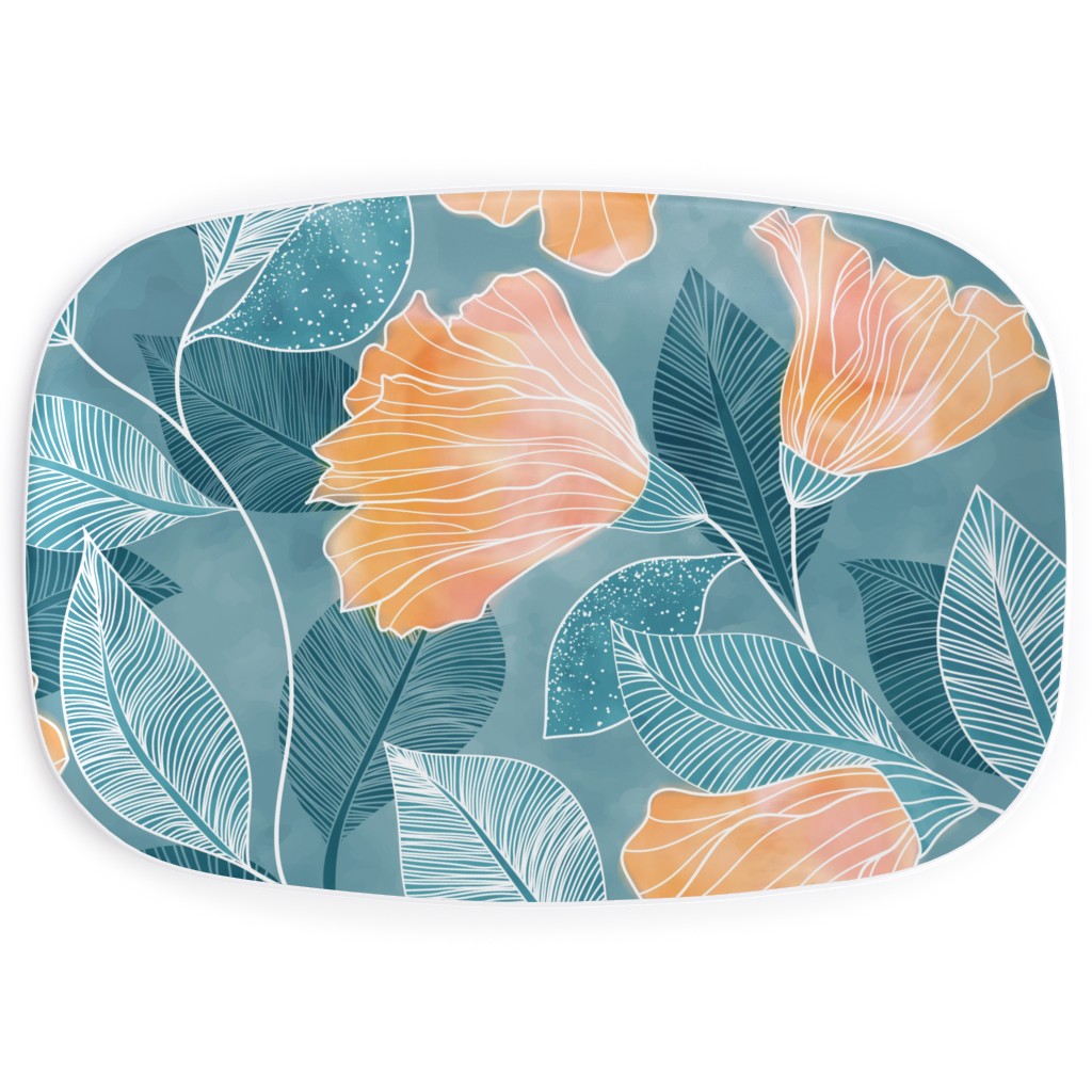 Rose of Sharon - Pink & Blue Serving Platter, Blue