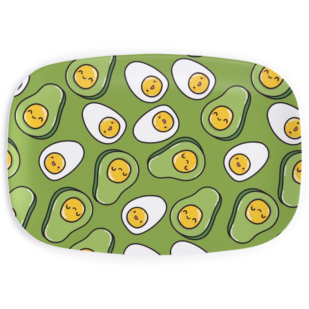 Cute Egg and Avocado - Green Serving Platter, Green