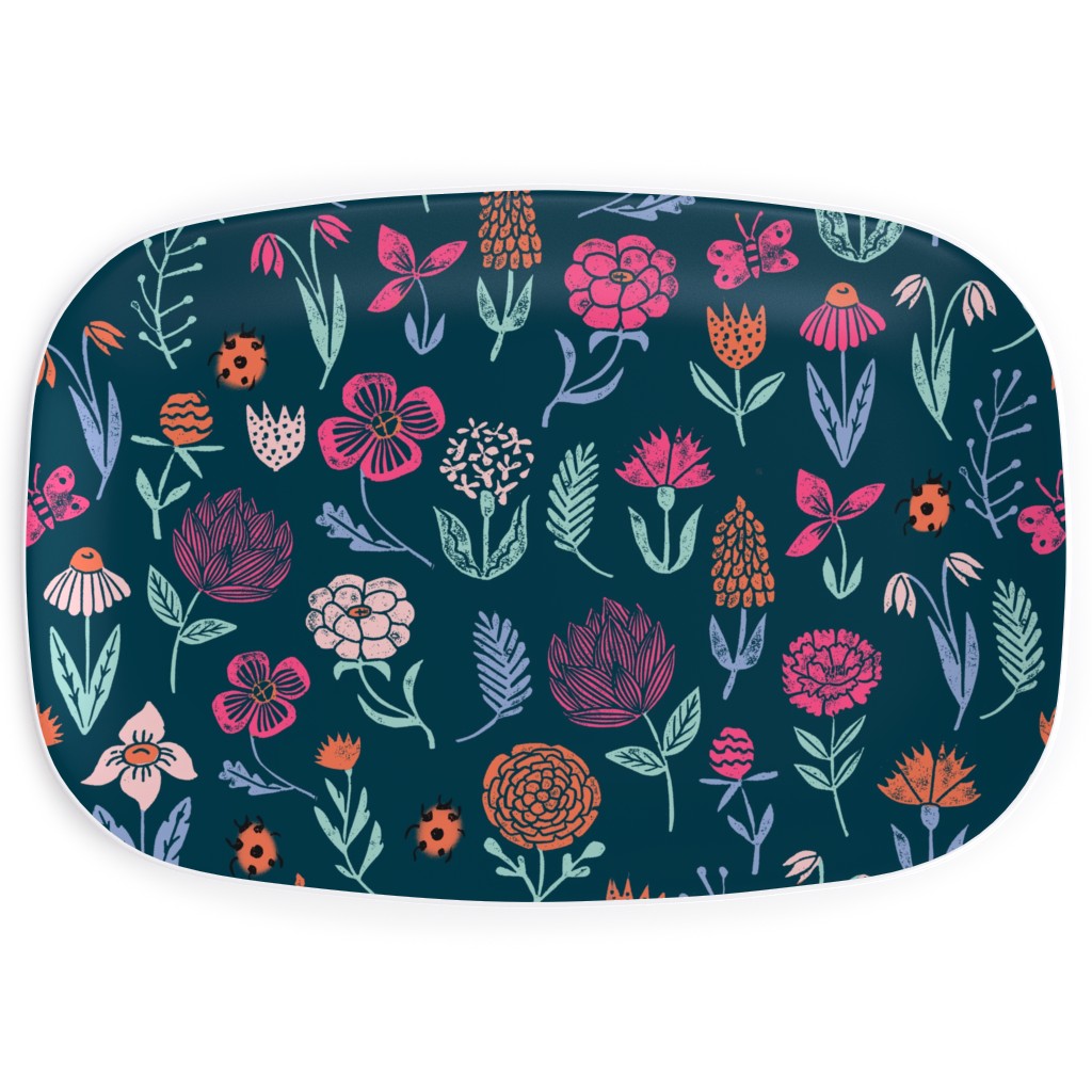 Spring Botanicals Linocut - Multi Serving Platter, Multicolor
