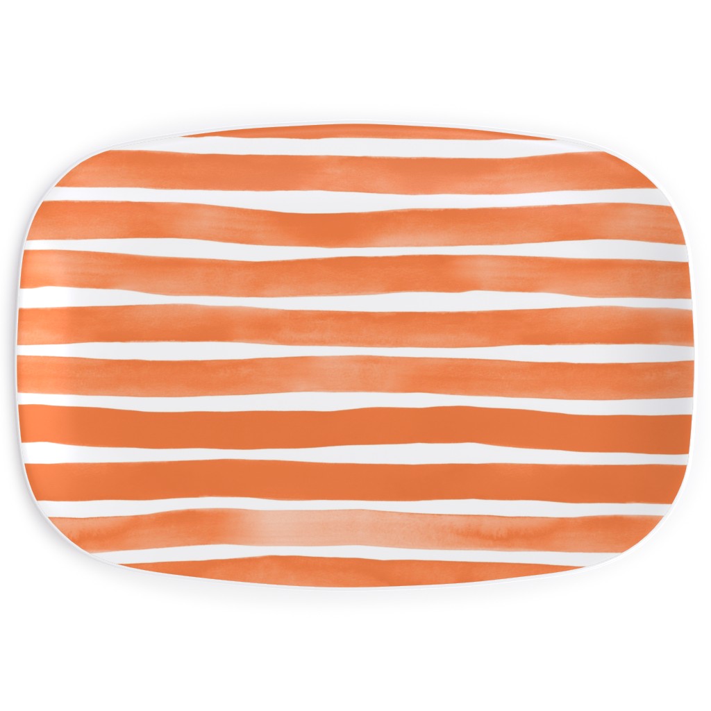 Imperfect Watercolor Stripes Serving Platter, Orange, Peach