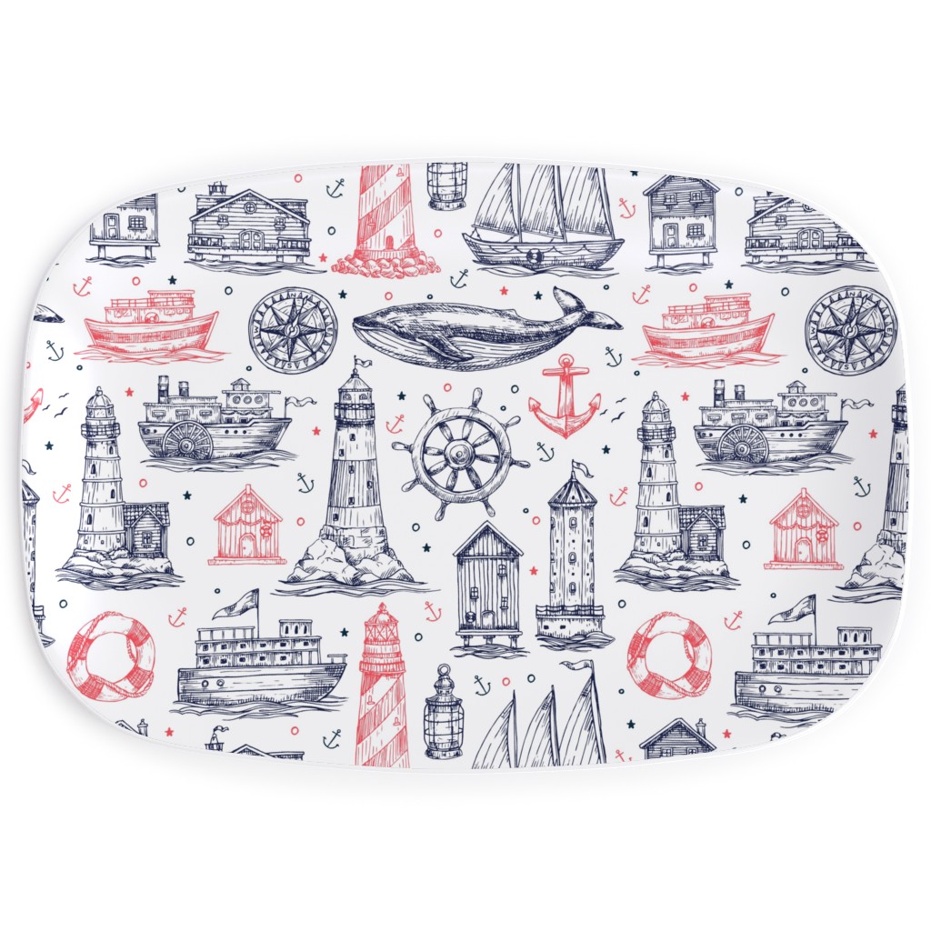 Sea Stories - Navy and Pink Serving Platter, Blue, True Blue