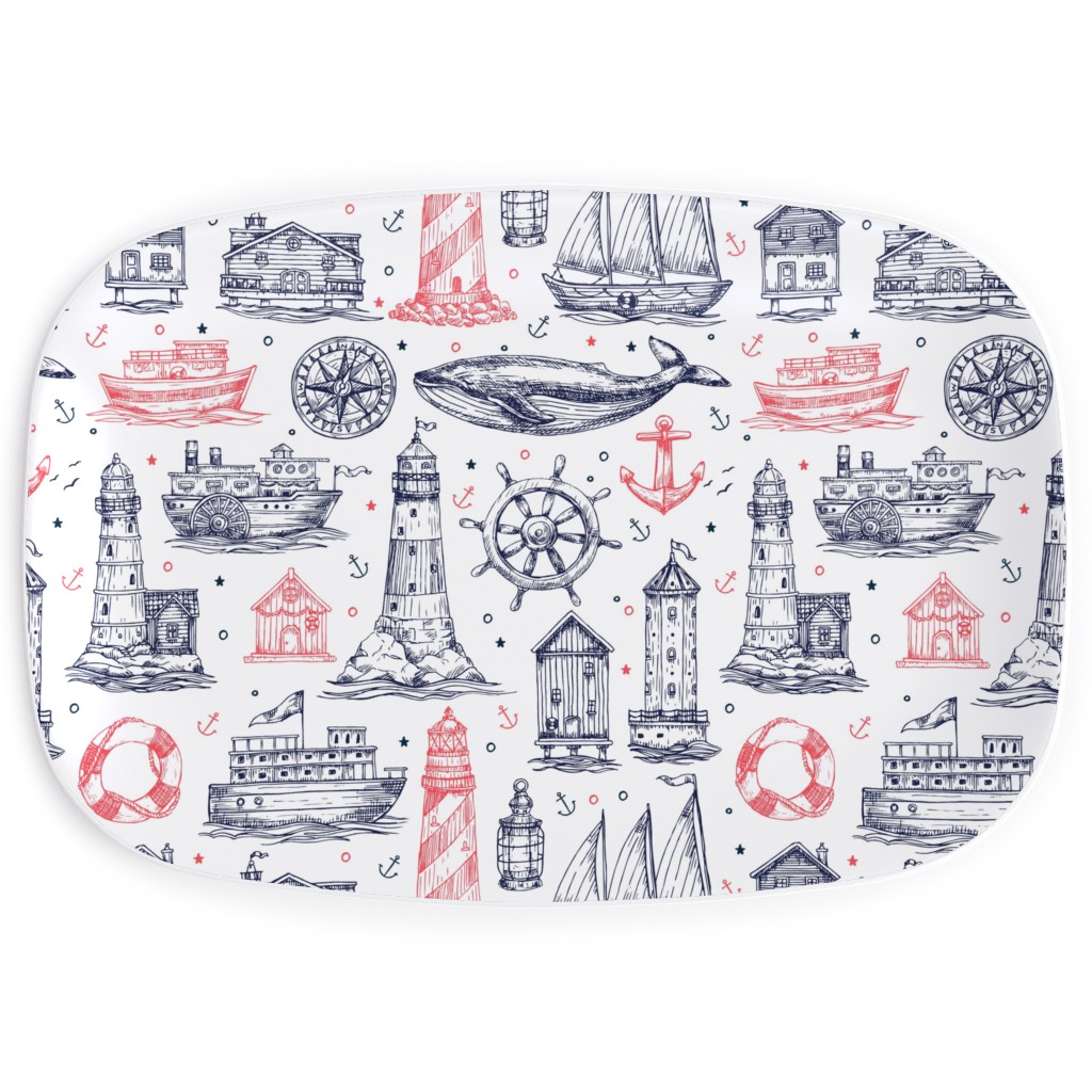 Sea Stories - Navy and Pink Serving Platter, Blue