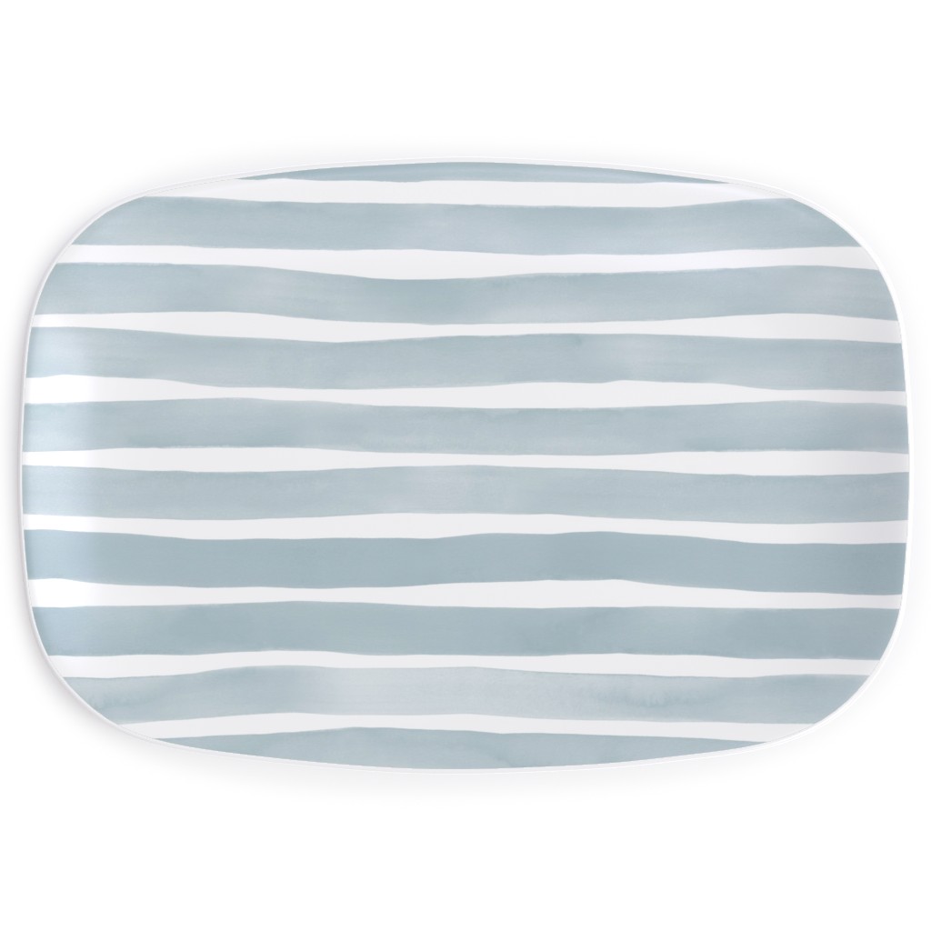 Imperfect Watercolor Stripes Serving Platter, Blue