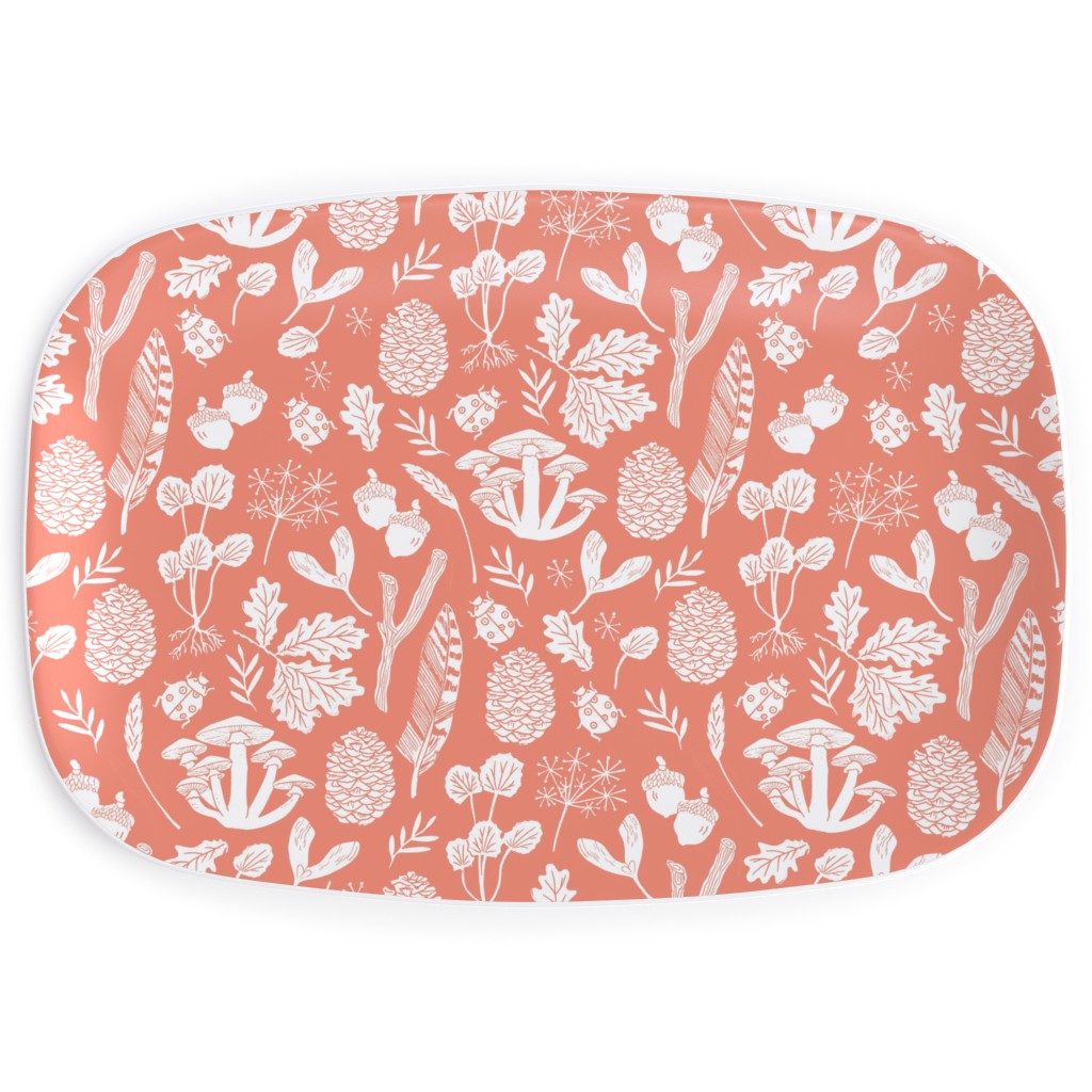 Nature Walk Block Print - Pink Serving Platter, Pink