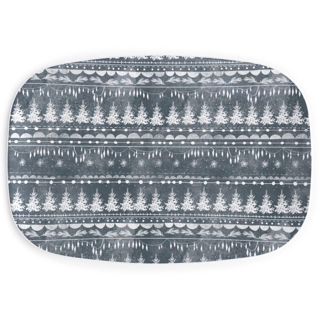 Vintage Christmas Stripe Serving Platter, Gray