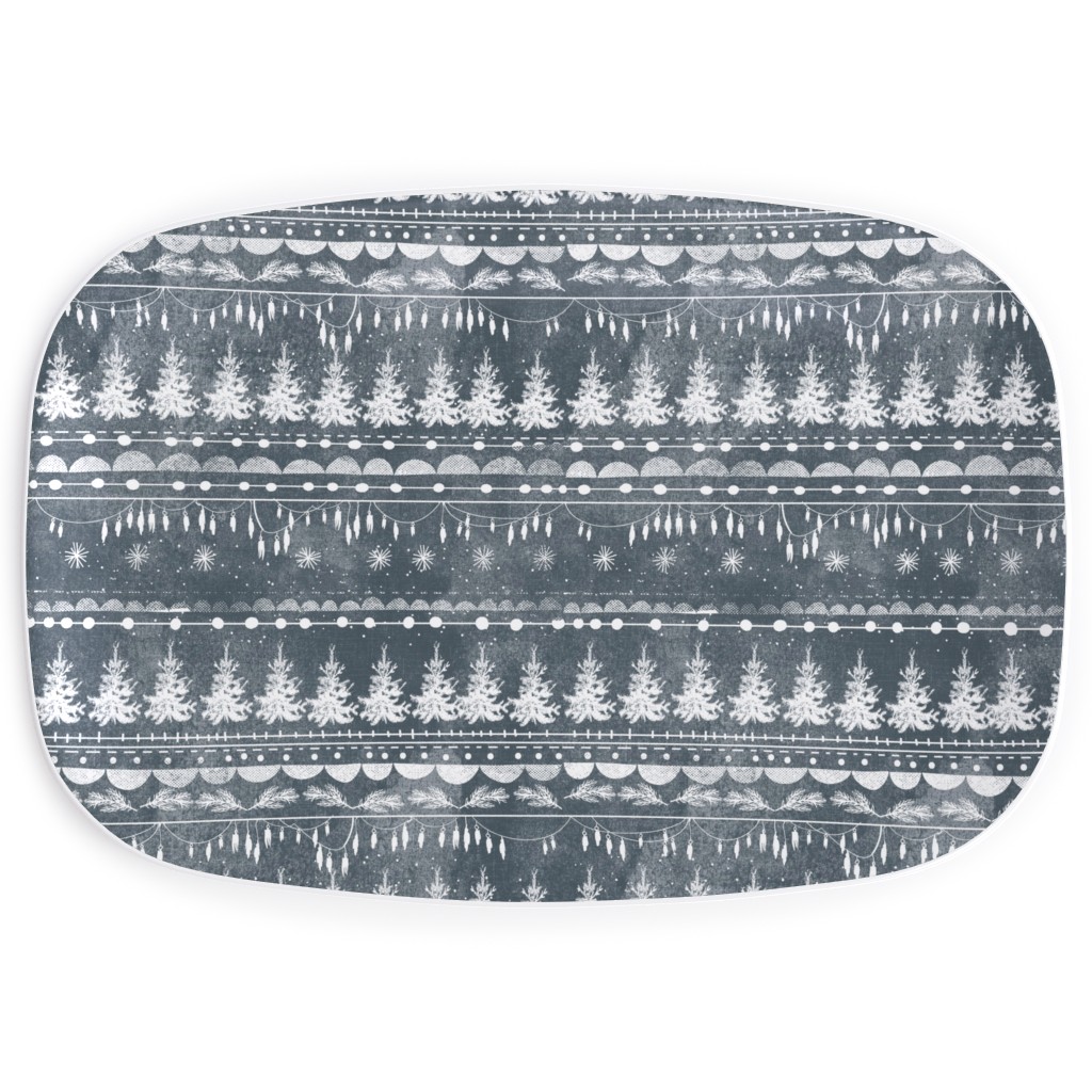Vintage Christmas Stripe Serving Platter, Gray, Metal