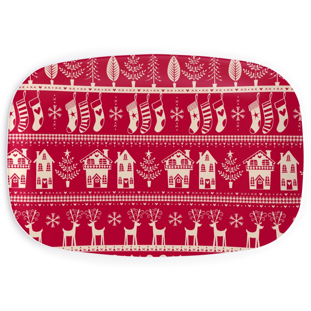 Vintage Nordic Christmas Serving Platter, Red