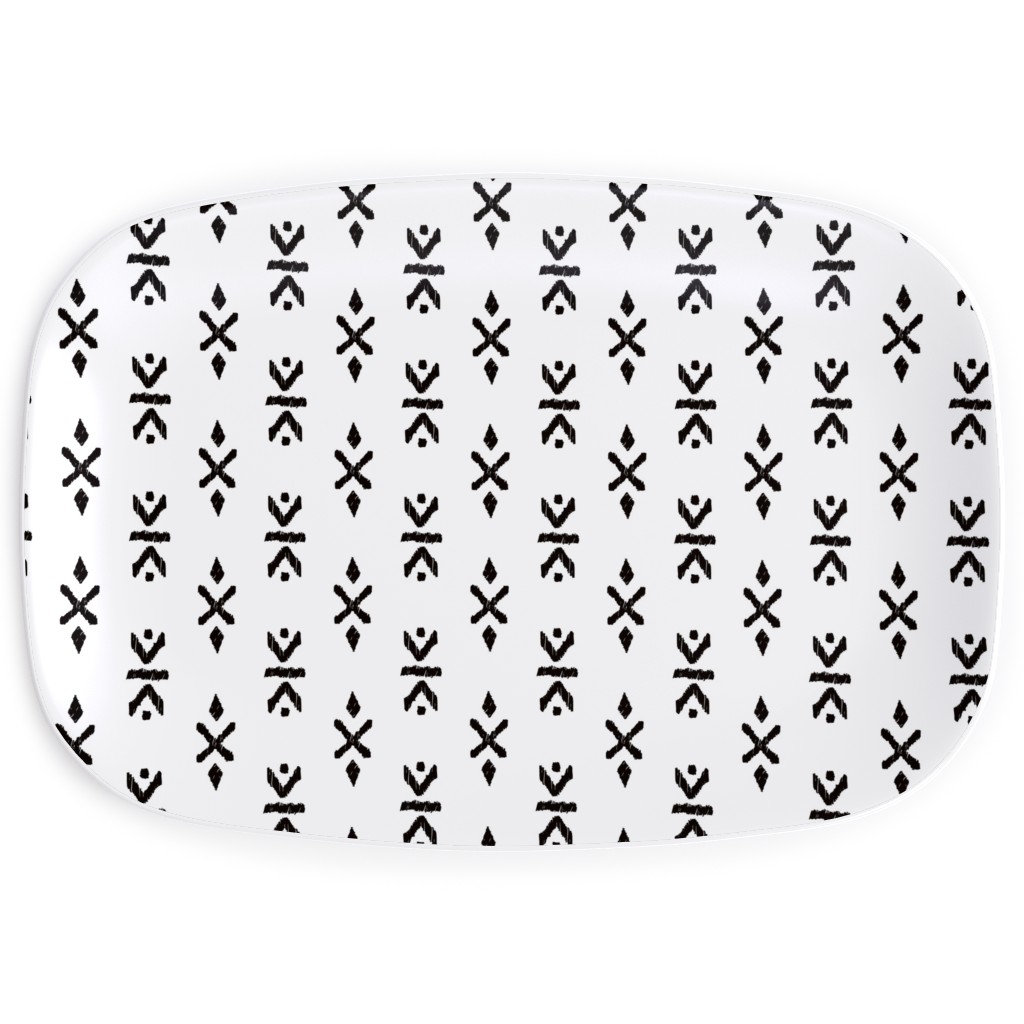 Monochrome Tribal Print - Neutral Serving Platter, White