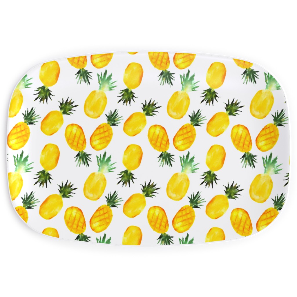 Watercolor Pineapples - Yellow Serving Platter, Yellow