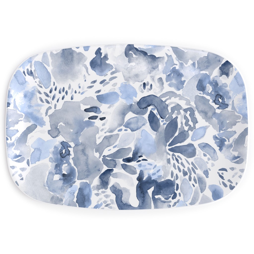 Happy Abstract Watercolor Serving Platter, Blue