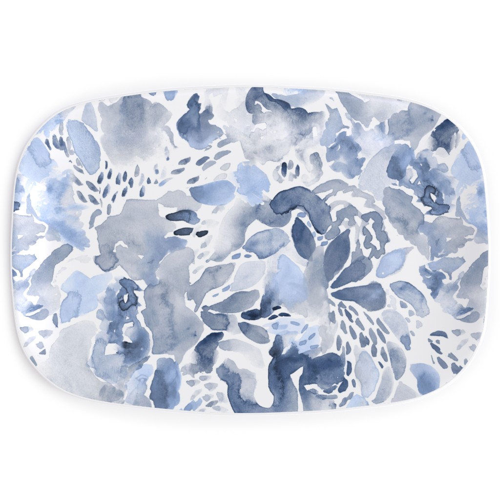 Happy Abstract Watercolor Serving Platter, Blue, Marine Layer
