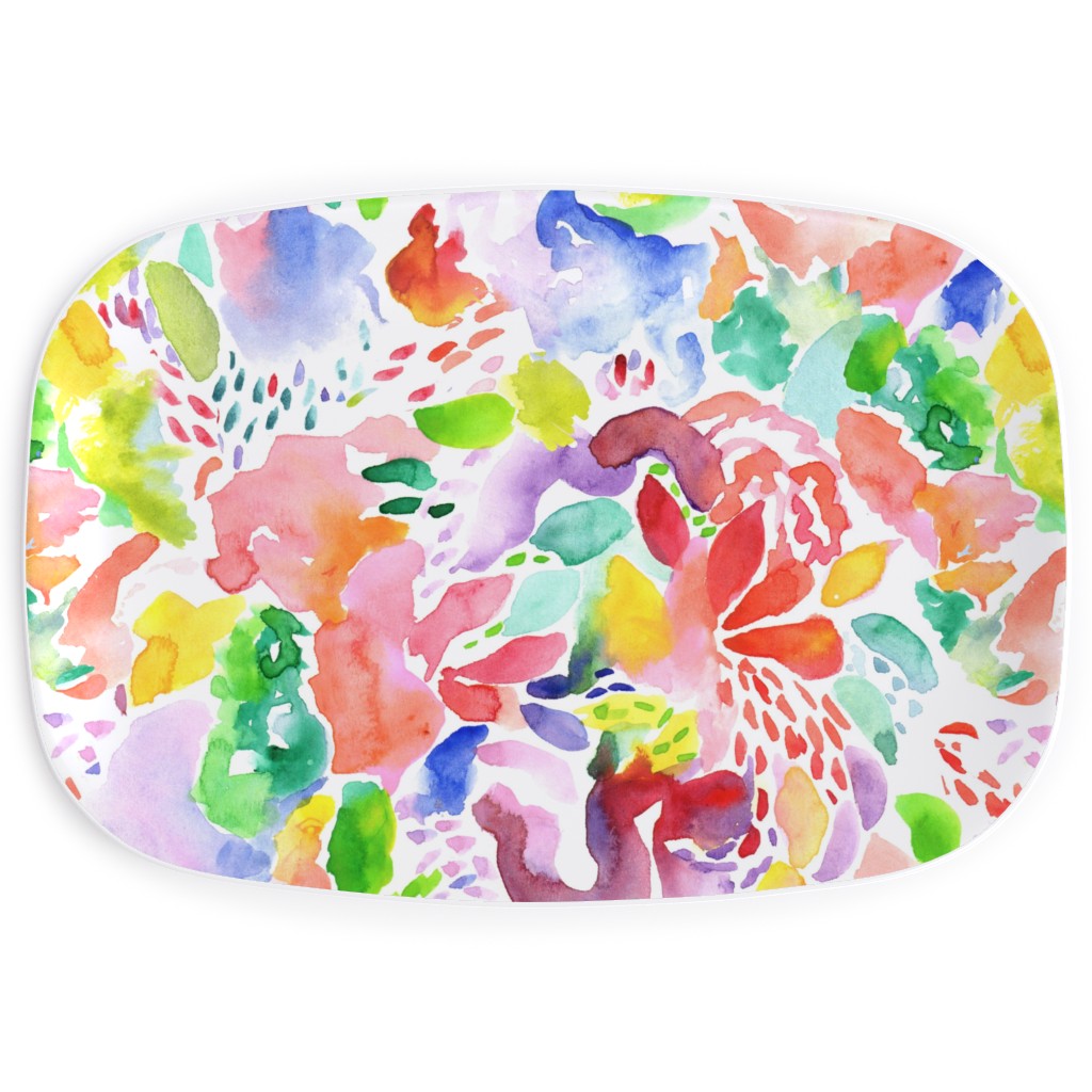 Happy Abstract Watercolor Serving Platter, Multicolor