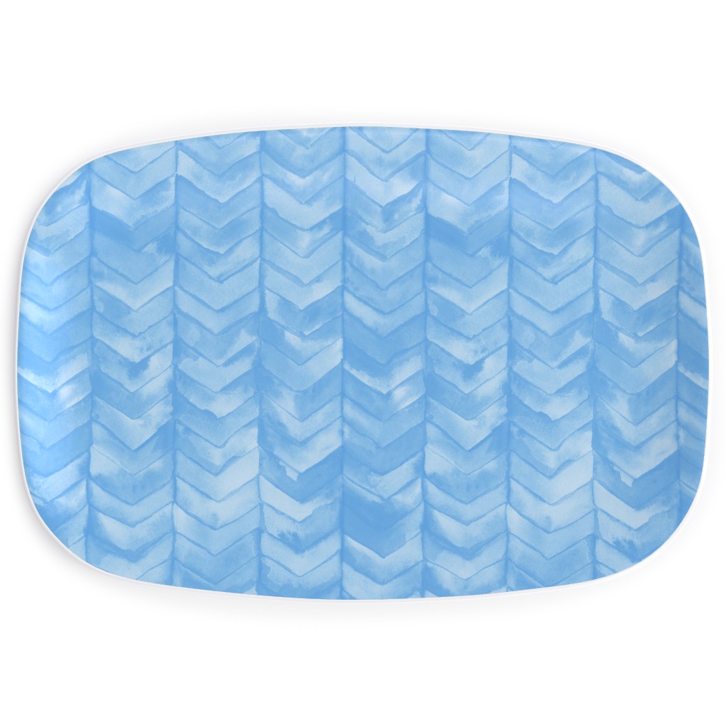 Watercolor Chevron Serving Platter, Blue