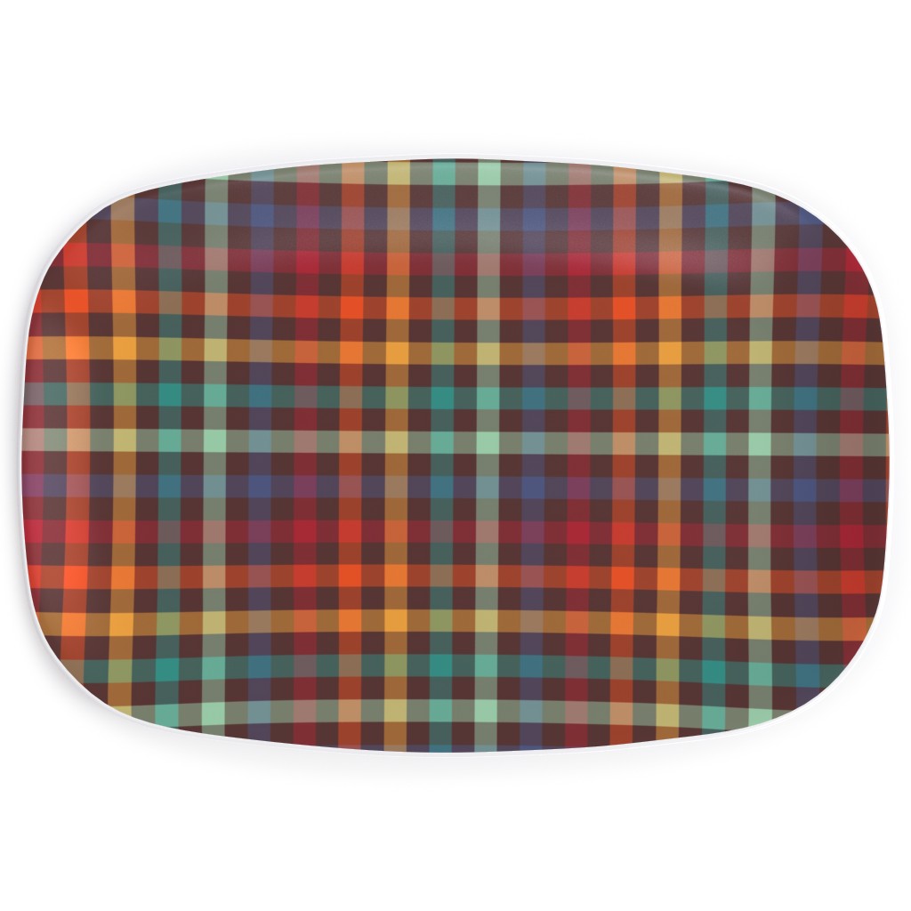 Retro Rainbow Plaid Serving Platter, Multicolor