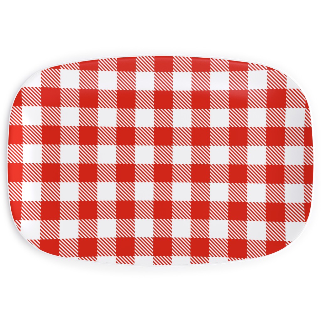 Red Gingham Pattern Serving Platter, Red