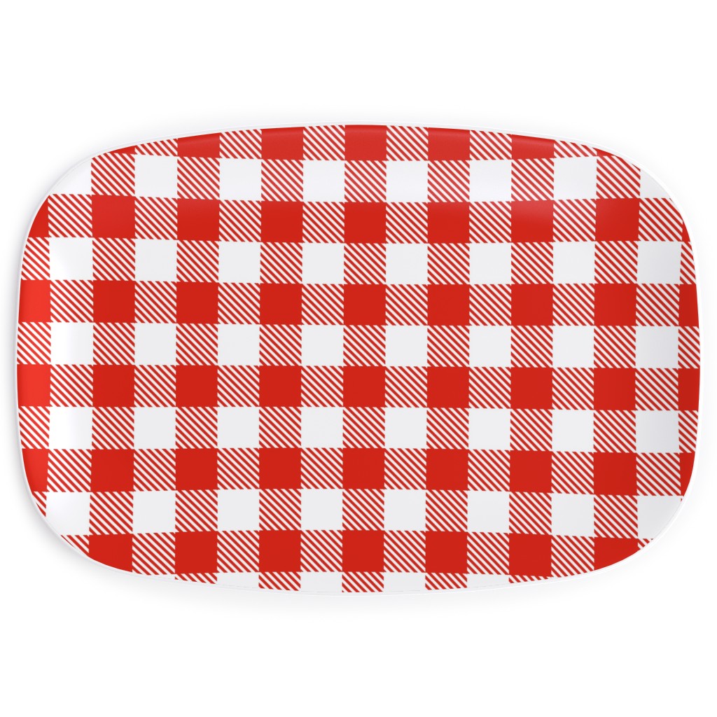 Red Gingham Pattern Serving Platter, Red