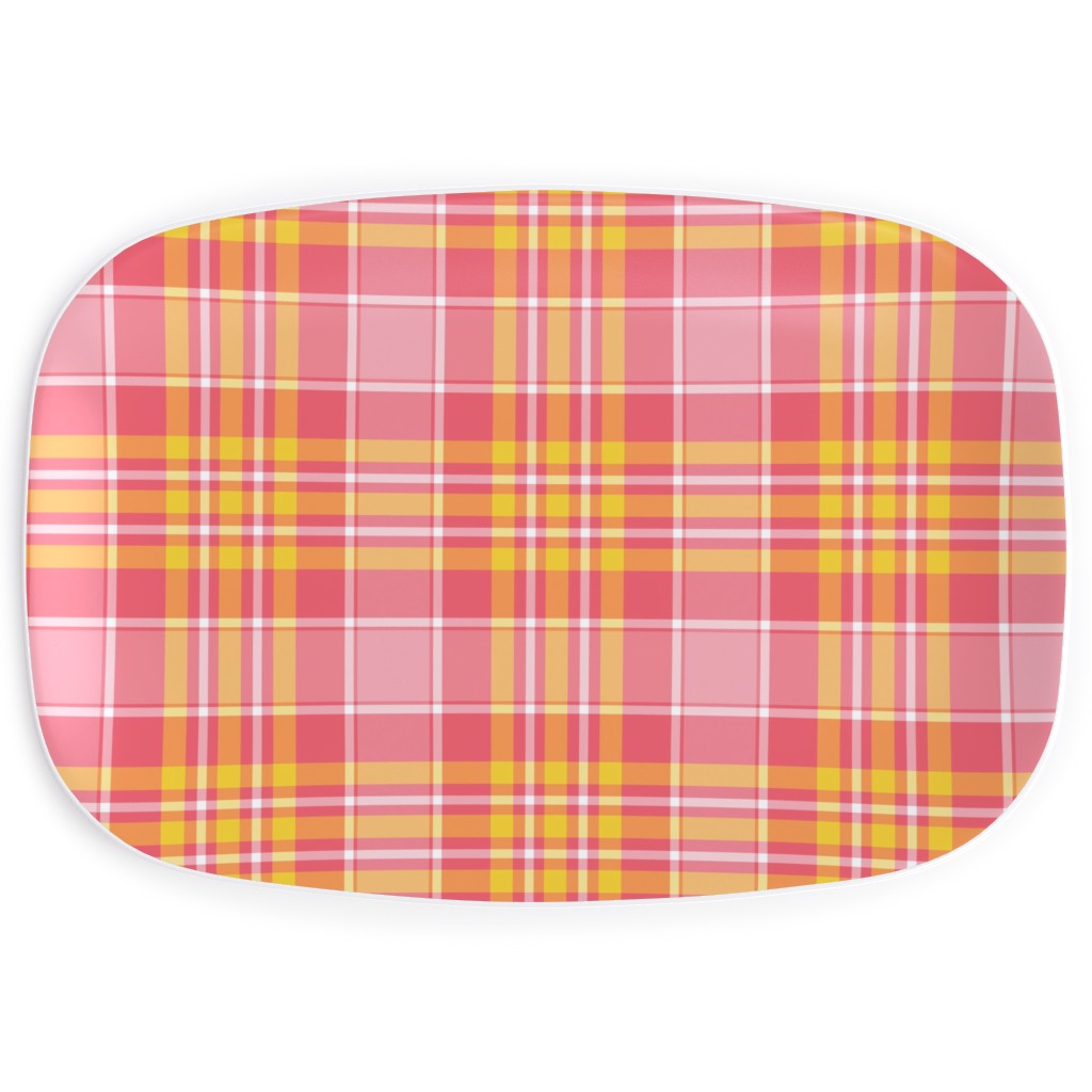 Plaid - Pink and Yellow Serving Platter, Pink