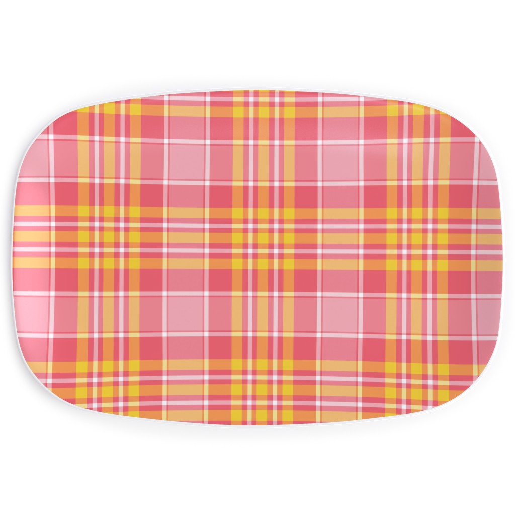 Plaid - Pink and Yellow Serving Platter, Pink, Bright Pink