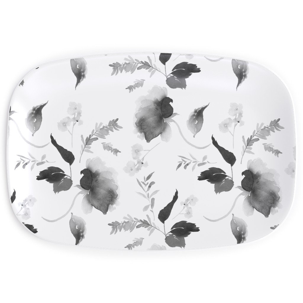 Spring Beginning - Black and White Serving Platter, White